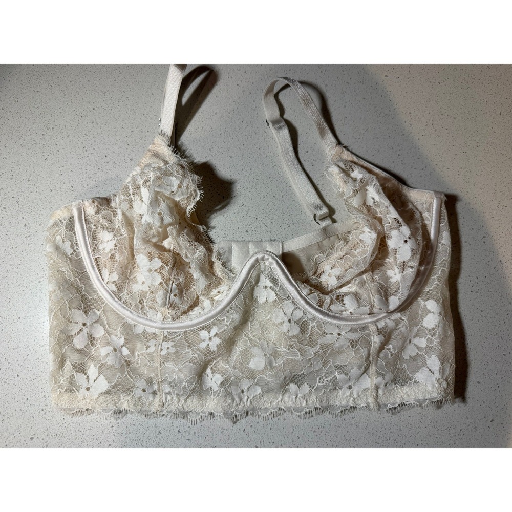 Victoria's Secret Women Dream‎ Angels Longline Bra Floral Lace Cream 34D